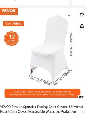 VEVOR White Stretch Spandex Folding Chair Covers - 12 PCS